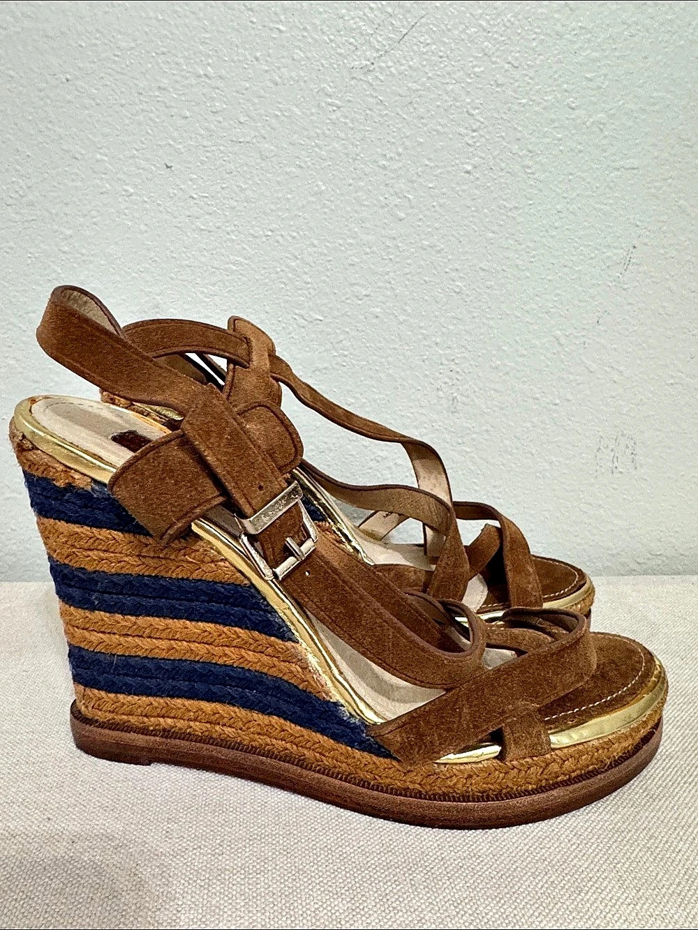 Wedge Sandals Brown & Blue Size 8